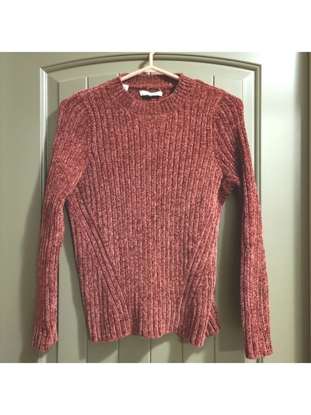 Jachs Girlfriend Cozycore Sweater Soft Chenille Knit Stretch Crewneck Burgundy